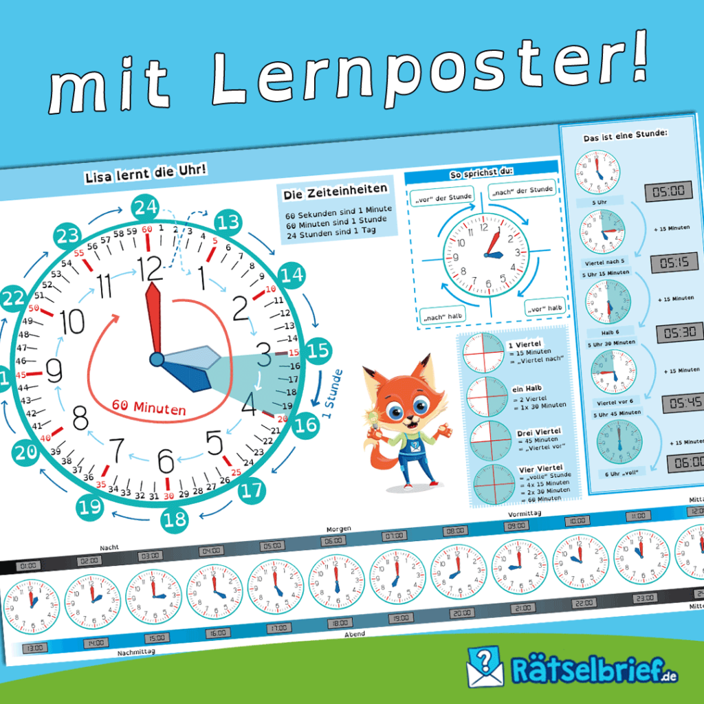 Die Uhr lernen für Kinder - personalisiertes Lernheft mit Erklär-Geschichte